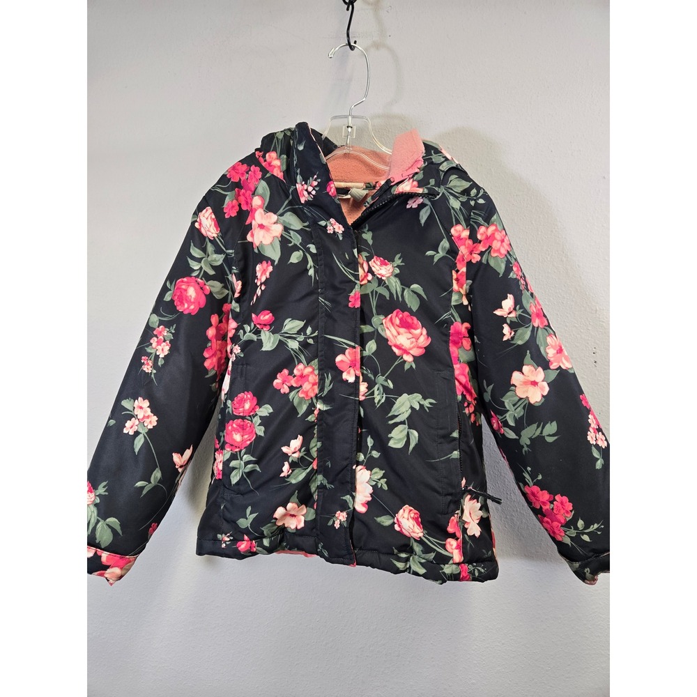 The Children's Place Floral Hooded Fleece Lined Puffer Winter Jacket 5/6